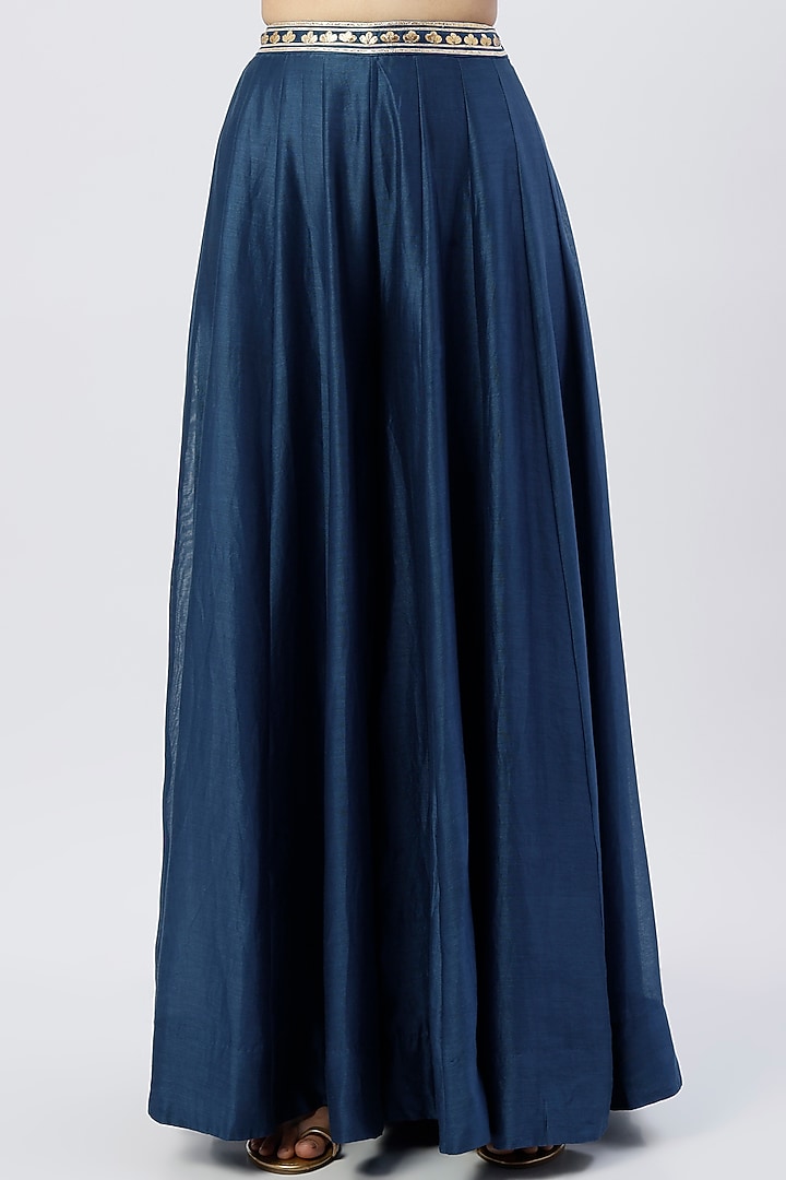 Dark Blue Chanderi Palazzo Pant Set by Esha Koul at Pernia's Pop Up Shop