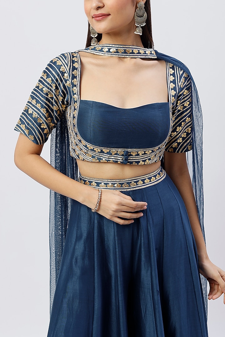 Dark Blue Chanderi Palazzo Pant Set by Esha Koul at Pernia's Pop Up Shop