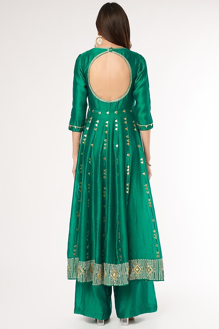 Bottle Green Embroidered Party Wear Anarkali Set by Esha Koul at Pernia's Pop Up Shop
