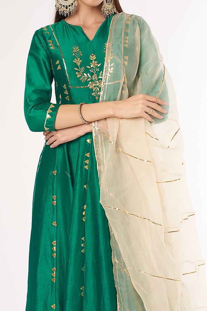 Bottle Green Embroidered Party Wear Anarkali Set by Esha Koul at Pernia's Pop Up Shop