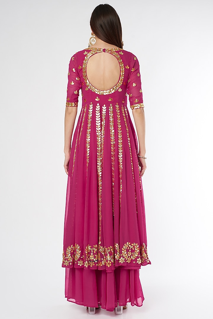Dark Pink Embroidered Wedding Anarkali Set by Esha Koul at Pernia's Pop Up Shop