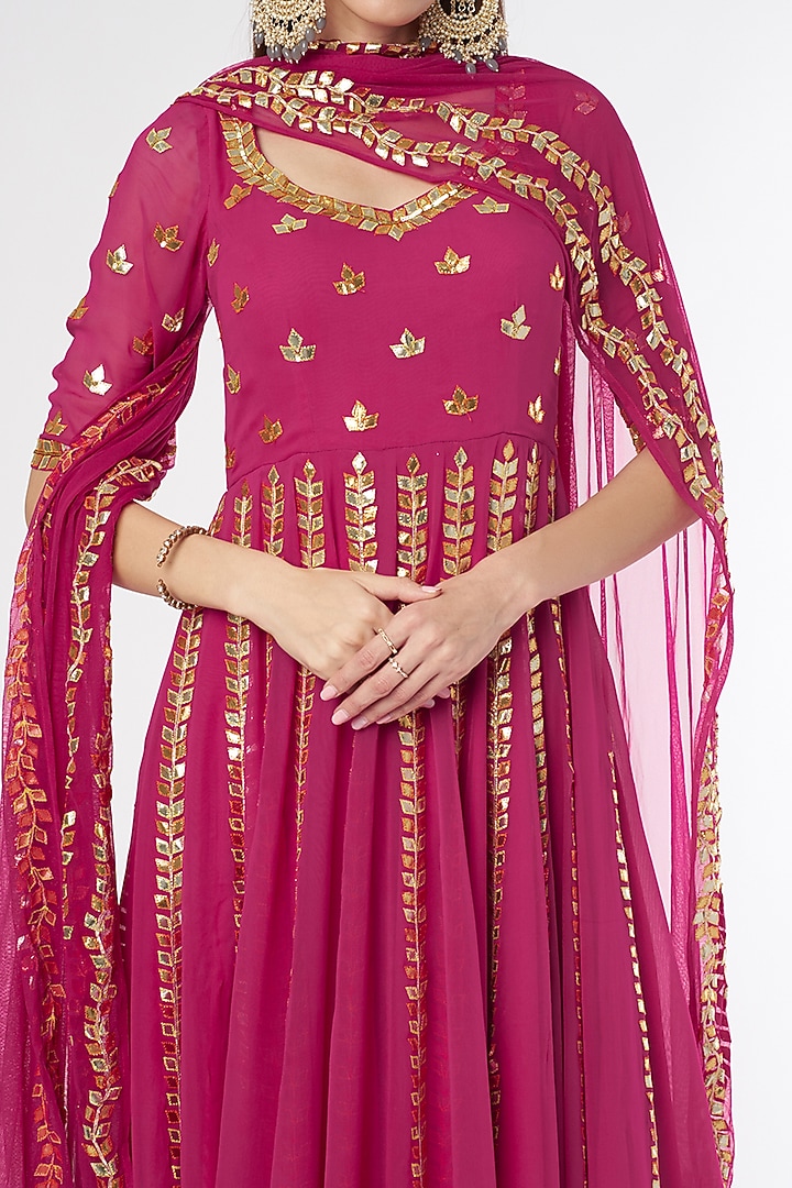 Dark Pink Embroidered Wedding Anarkali Set by Esha Koul at Pernia's Pop Up Shop