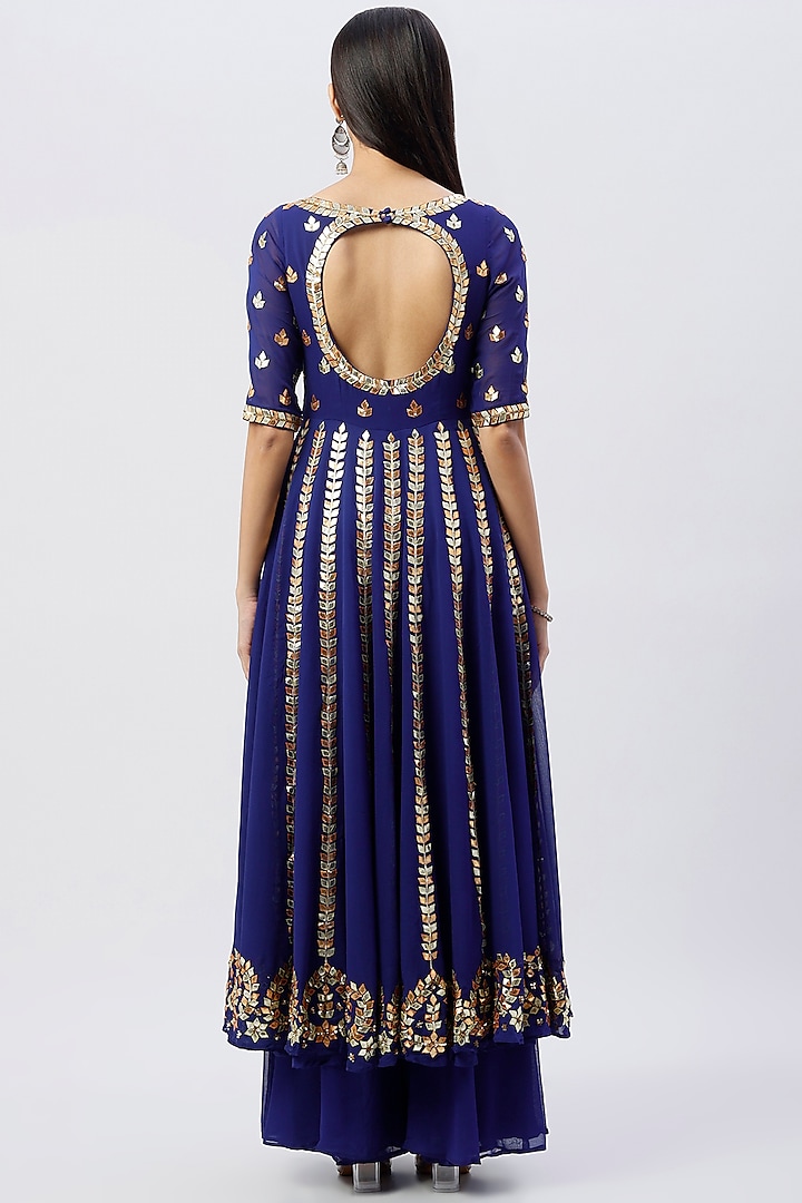 Electric Blue Gota Patti Embroidered Wedding Anarkali Set by Esha Koul at Pernia's Pop Up Shop