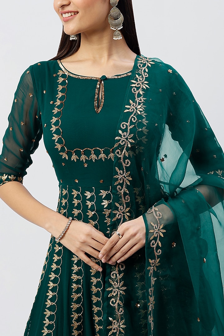Emerald Embroidered Wedding Anarkali Set by Esha Koul at Pernia's Pop Up Shop