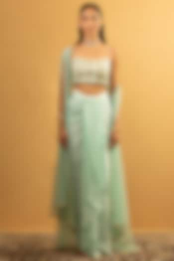 Ice Blue Georgette Pre-Draped Dhoti Set by Esha Koul at Pernia's Pop Up Shop