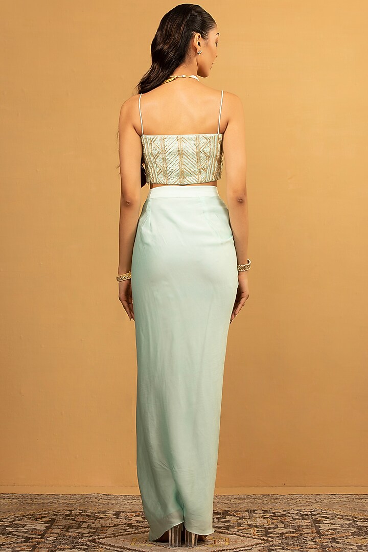 Ice Blue Georgette Pre-Draped Dhoti Set by Esha Koul at Pernia's Pop Up Shop