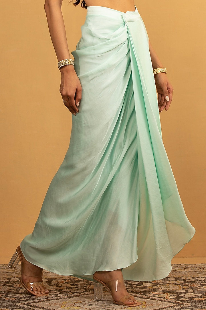 Ice Blue Georgette Pre-Draped Dhoti Set by Esha Koul at Pernia's Pop Up Shop