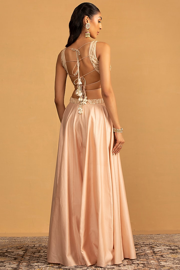 Peach Chanderi Palazzo Pant Set by Esha Koul at Pernia's Pop Up Shop