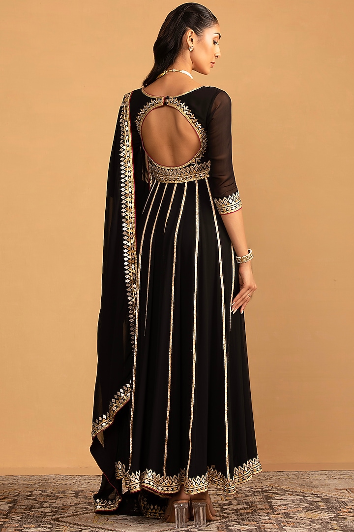 Black Semi Crepe Gota Embellished Wedding Anarkali Set by Esha Koul at Pernia's Pop Up Shop
