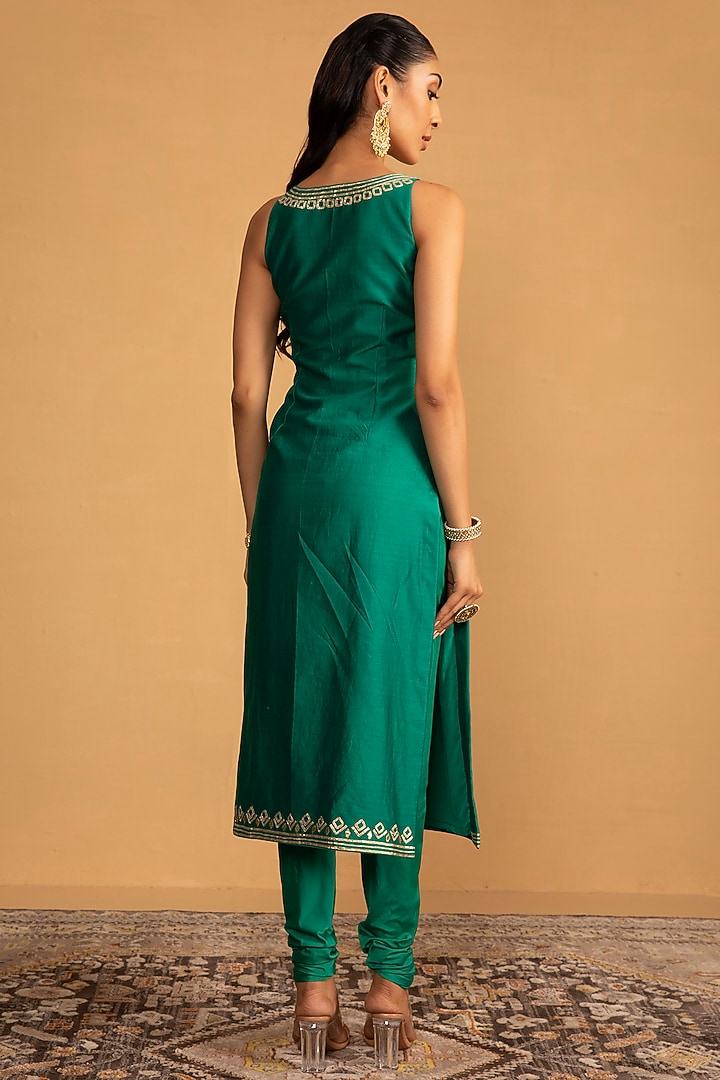 Green Chanderi Gota Work Kurta Set by Esha Koul at Pernia's Pop Up Shop