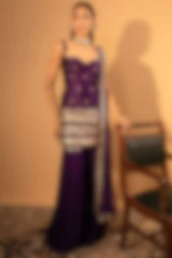 Purple Georgette Sharara Set by Esha Koul at Pernia's Pop Up Shop