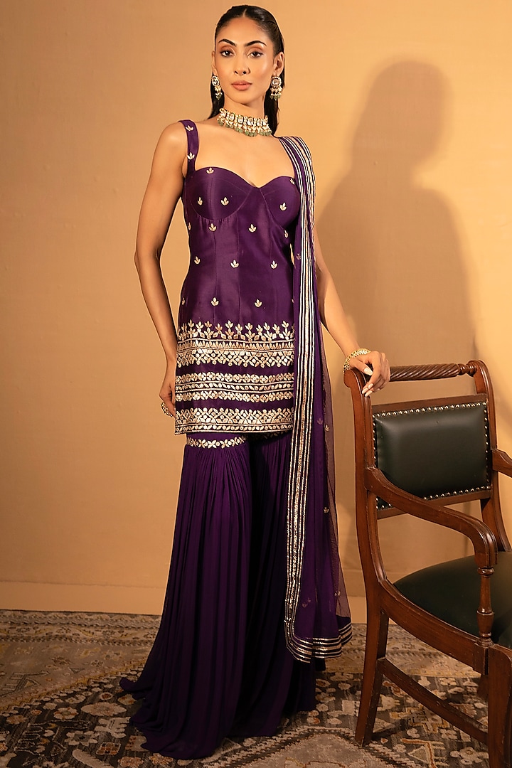 Purple Georgette Sharara Set by Esha Koul at Pernia's Pop Up Shop