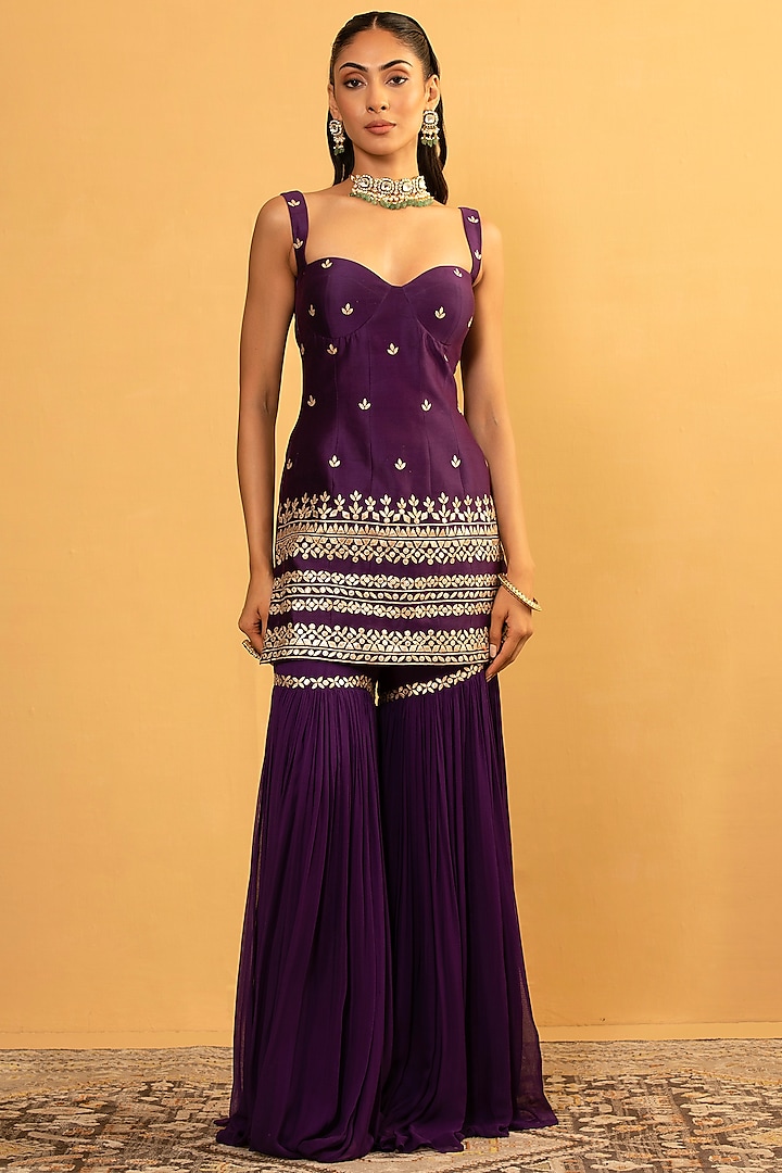 Purple Georgette Wedding Sharara Set by Esha Koul at Pernia's Pop Up Shop