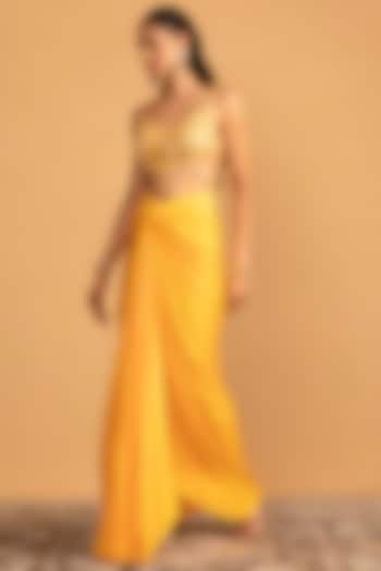 Yellow Georgette Pre-Draped Dhoti Set by Esha Koul at Pernia's Pop Up Shop