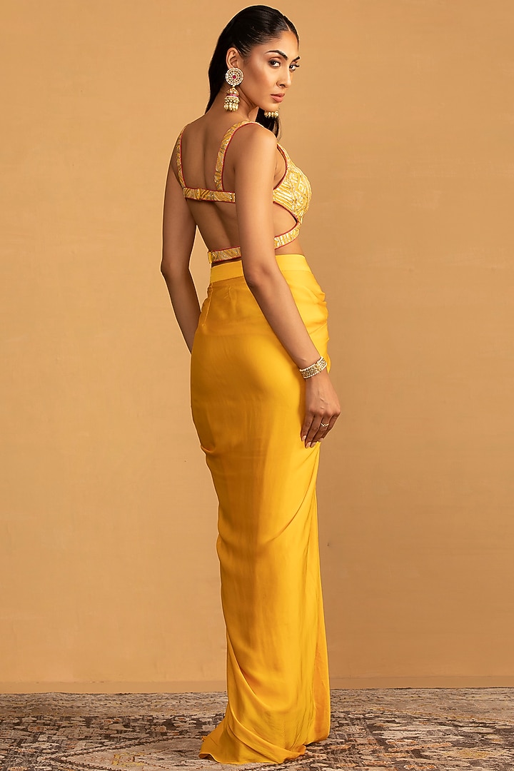 Yellow Georgette Pre-Draped Dhoti Set by Esha Koul at Pernia's Pop Up Shop