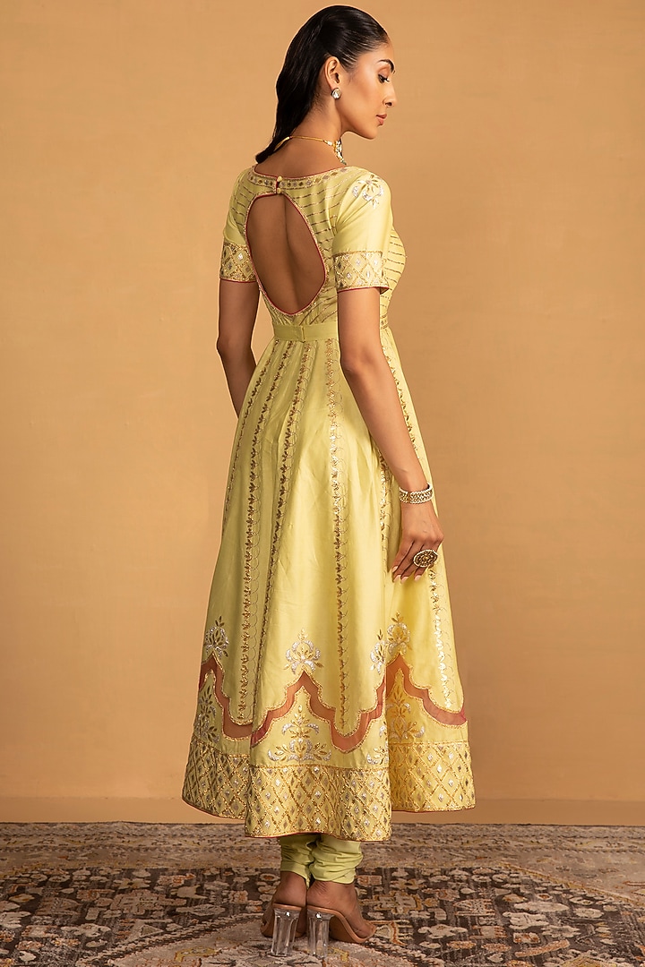 Mint Green Chanderi Patch Work Wedding Anarkali Set by Esha Koul at Pernia's Pop Up Shop