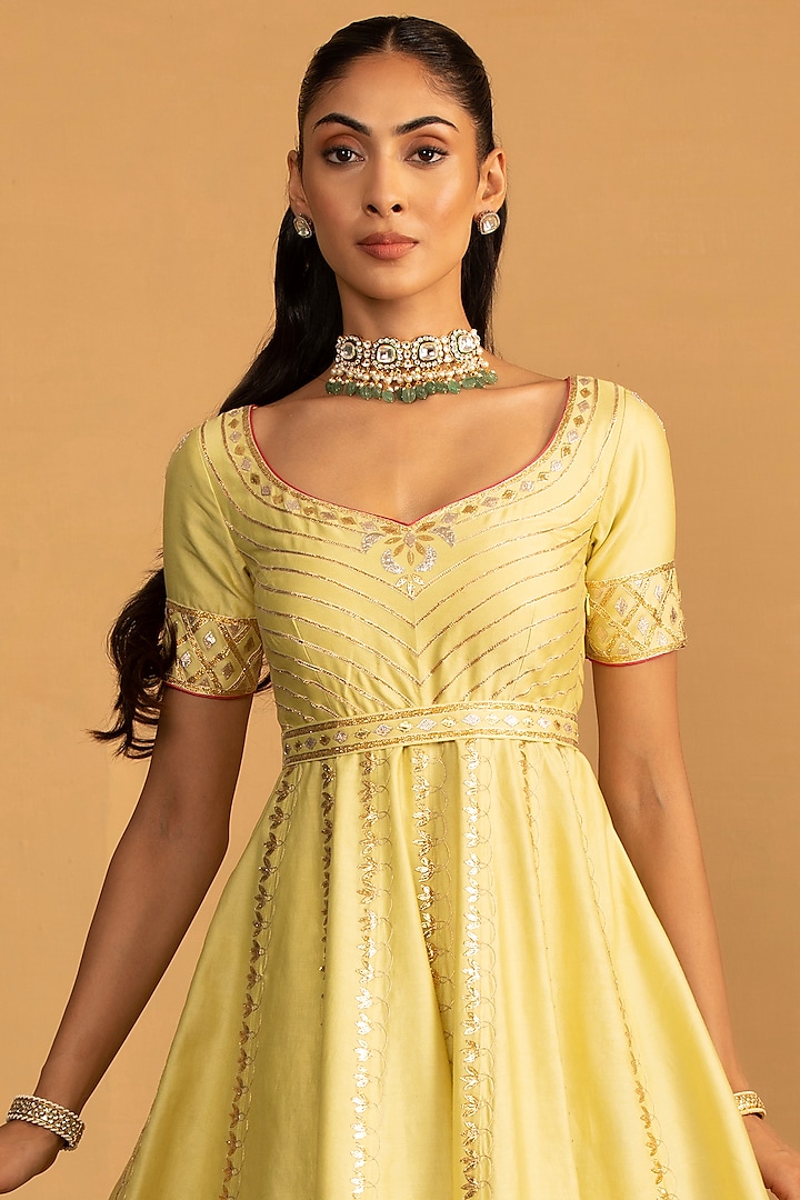 Mint Green Chanderi Patch Work Wedding Anarkali Set by Esha Koul at Pernia's Pop Up Shop