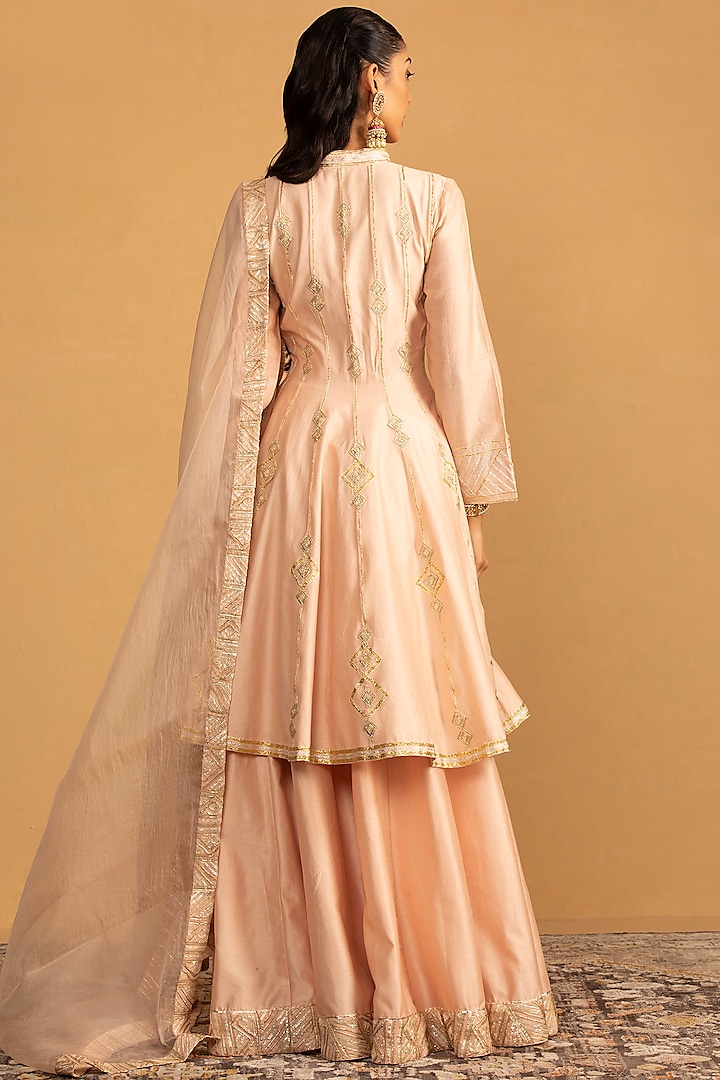 Peach Chanderi Gota Work Skirt Set by Esha Koul at Pernia's Pop Up Shop