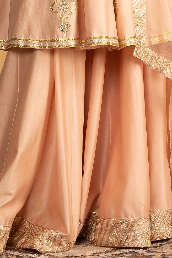 Peach Chanderi Gota Work Skirt Set by Esha Koul at Pernia's Pop Up Shop