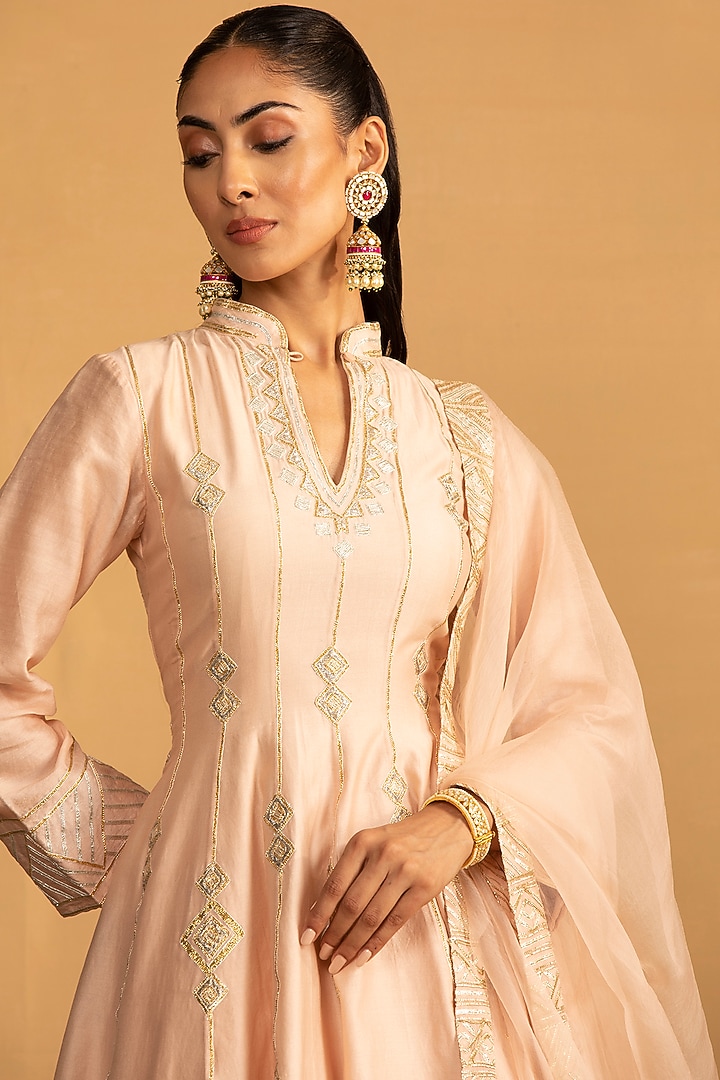 Peach Chanderi Gota Work Skirt Set by Esha Koul at Pernia's Pop Up Shop