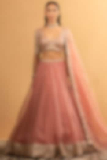 Onion Pink Organza Wedding Lehenga Set by Esha Koul at Pernia's Pop Up Shop