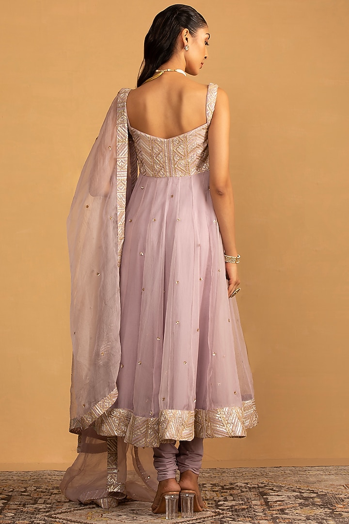 Lilac Georgette & Organza Sequin Work Wedding Anarkali Set by Esha Koul at Pernia's Pop Up Shop