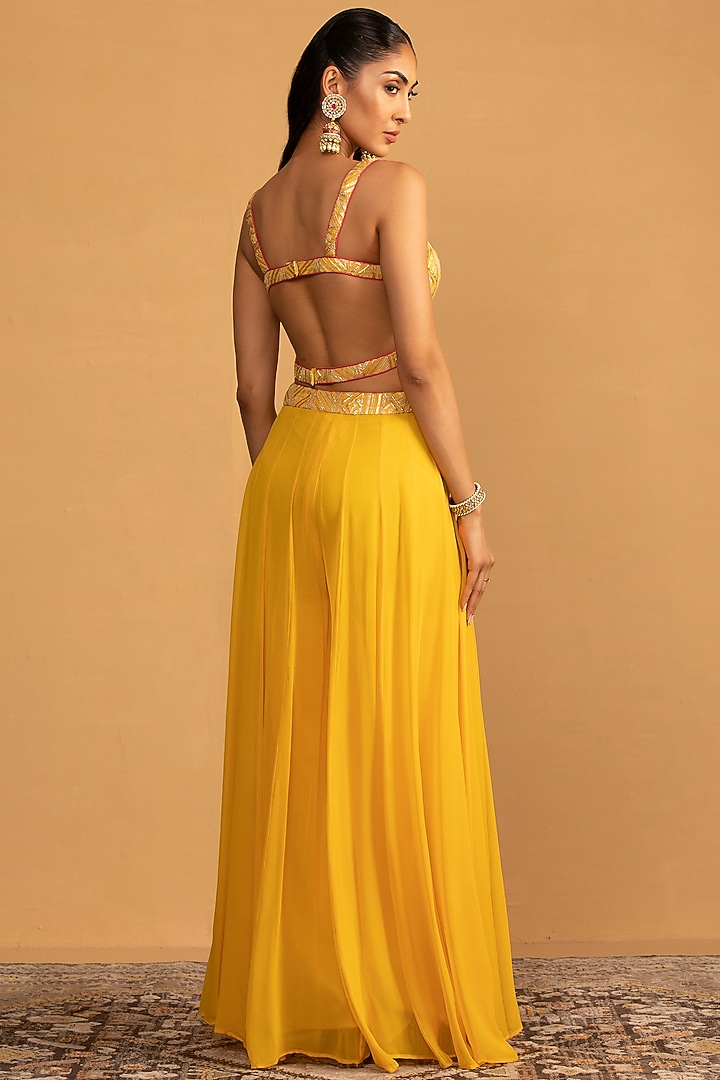 Yellow Georgette Palazzo Pant Set by Esha Koul at Pernia's Pop Up Shop