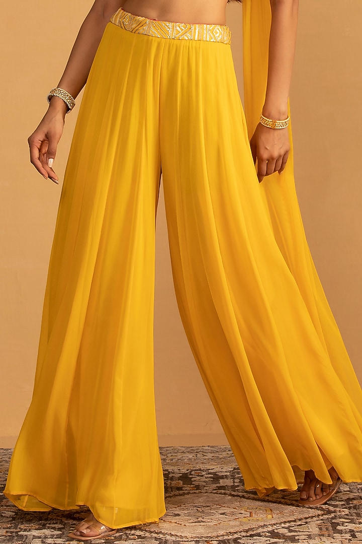 Yellow Georgette Palazzo Pant Set by Esha Koul at Pernia's Pop Up Shop