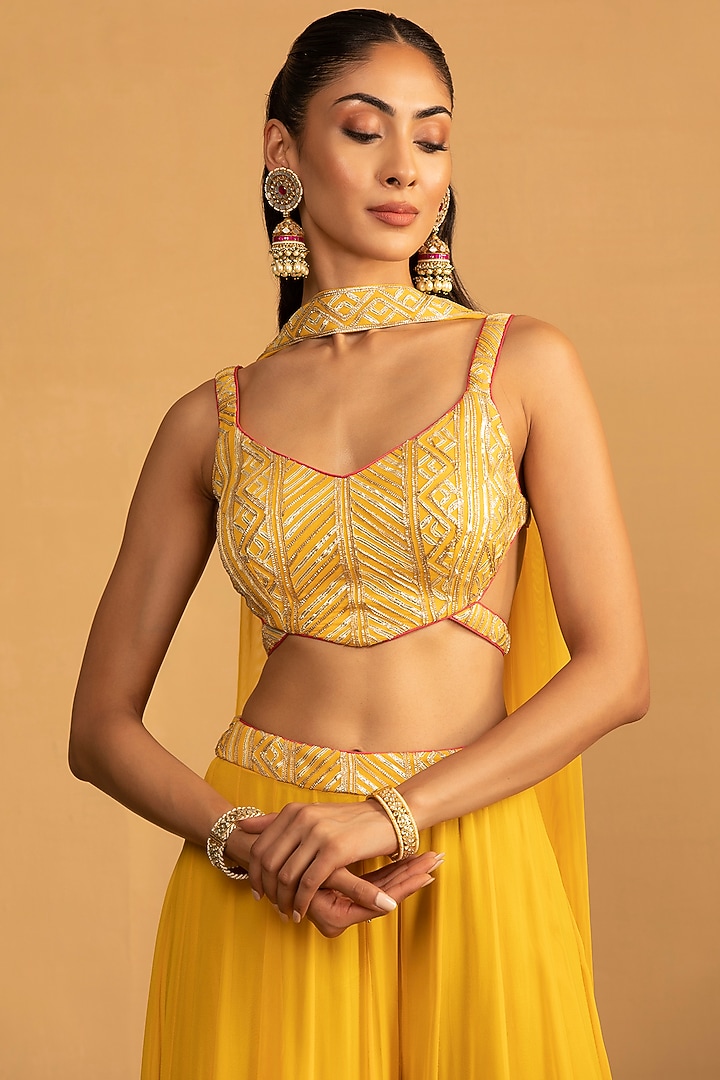 Yellow Georgette Palazzo Pant Set by Esha Koul at Pernia's Pop Up Shop