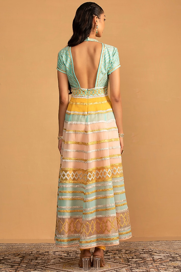 Multi-Colored Georgette & Organza Patch Work Wedding Anarkali Set by Esha Koul at Pernia's Pop Up Shop