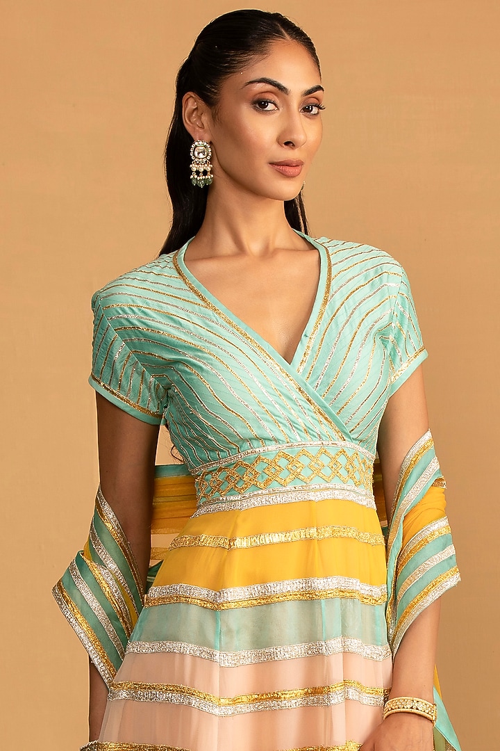 Multi-Colored Georgette & Organza Patch Work Wedding Anarkali Set by Esha Koul at Pernia's Pop Up Shop