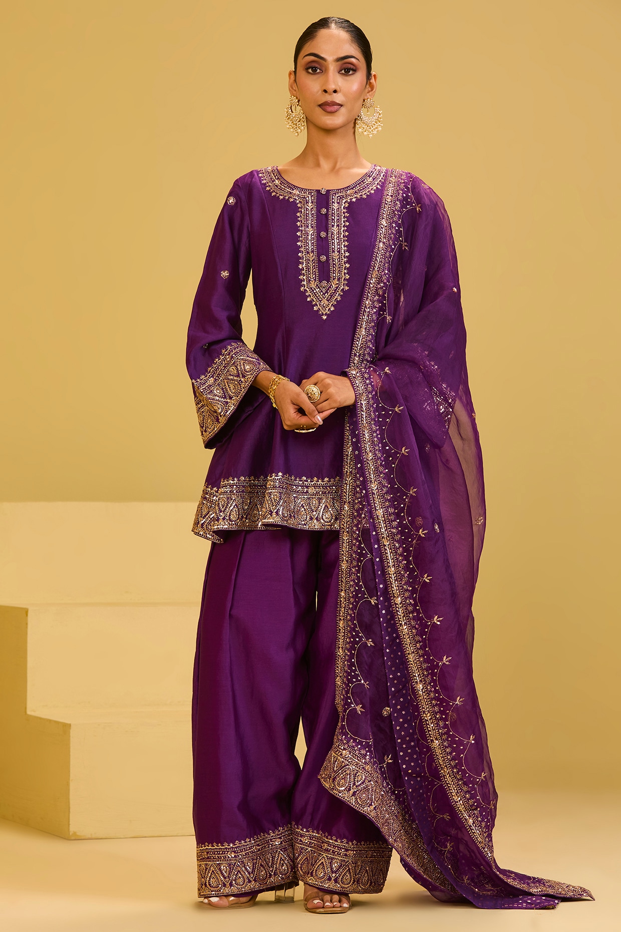 Esha Koul Purple Chanderi Badla Embellished Kurta Set