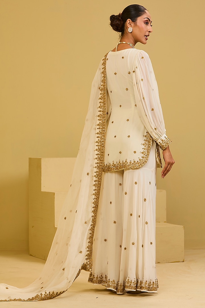 Off-White Georgette Embroidered Wedding Sharara Set by Esha Koul at Pernia's Pop Up Shop