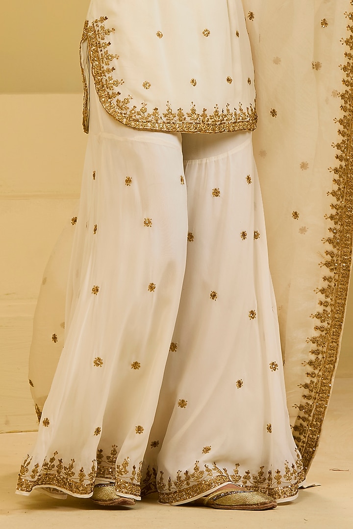 Off-White Georgette Embroidered Wedding Sharara Set by Esha Koul at Pernia's Pop Up Shop