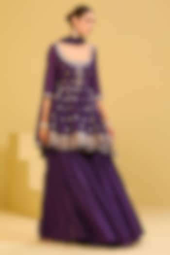 Purple Mul Cotton Machine Embroidered Wedding Sharara Set by Esha Koul at Pernia's Pop Up Shop