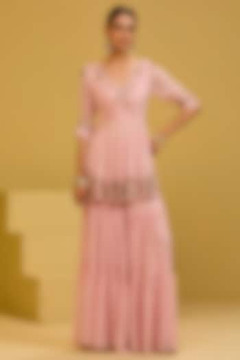 Baby Pink Georgette Nakshi Embroidered Wedding Sharara Set by Esha Koul at Pernia's Pop Up Shop