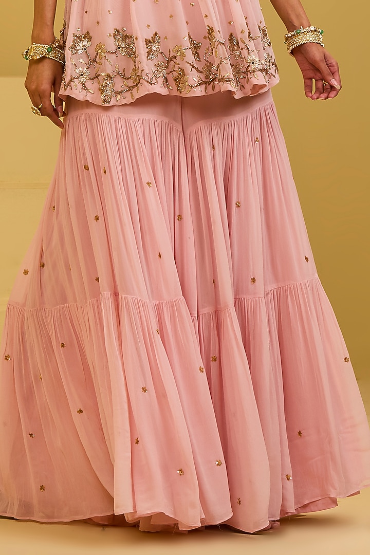 Baby Pink Georgette Nakshi Embroidered Wedding Sharara Set by Esha Koul at Pernia's Pop Up Shop
