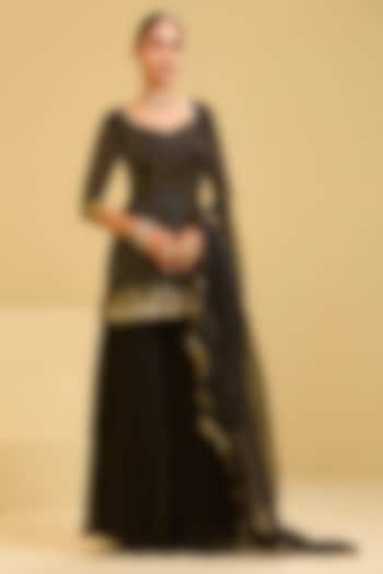 Black Georgette Sequin Embroidered Wedding Sharara Set by Esha Koul at Pernia's Pop Up Shop