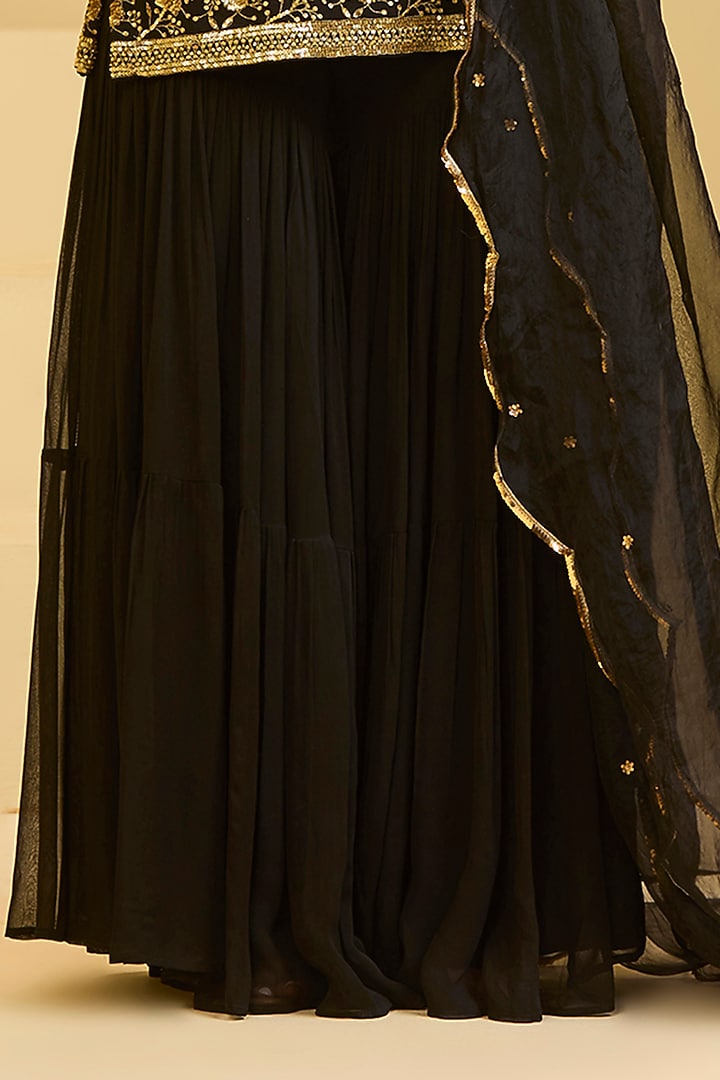 Black Georgette Sequin Embroidered Wedding Sharara Set by Esha Koul at Pernia's Pop Up Shop