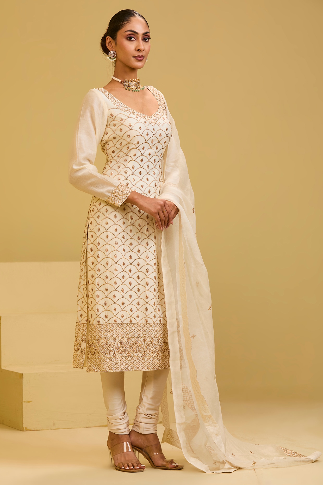Esha Koul White Chanderi Nakshi & Badla Embellished Kurta Set