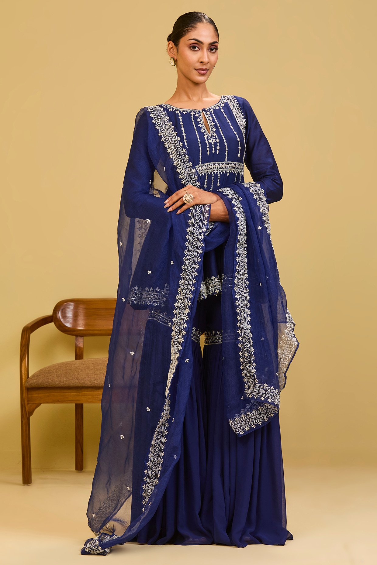 Esha Koul Blue Chanderi Sequin & Cutdana Embellishment Sharara Set