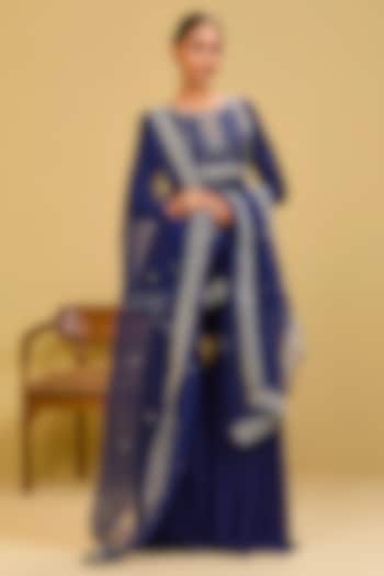 Blue Chanderi Sequin & Cutdana Embellishment Wedding Sharara Set by Esha Koul at Pernia's Pop Up Shop