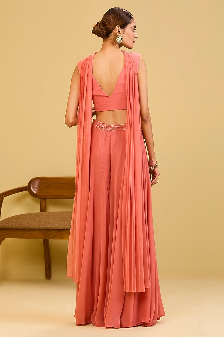 Pink Georgette Sequin Embellished Palazzo Pant Set by Esha Koul at Pernia's Pop Up Shop