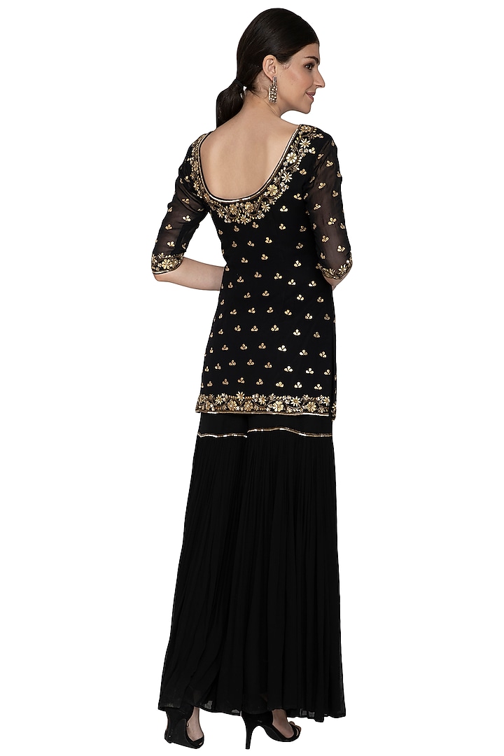 Black Embroidered Wedding Sharara Set by Esha Koul at Pernia's Pop Up Shop