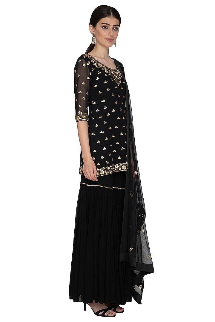 Black Embroidered Wedding Sharara Set by Esha Koul at Pernia's Pop Up Shop