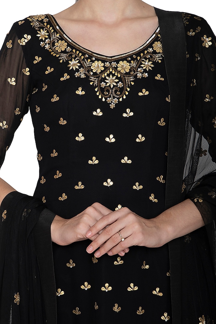 Black Embroidered Wedding Sharara Set by Esha Koul at Pernia's Pop Up Shop