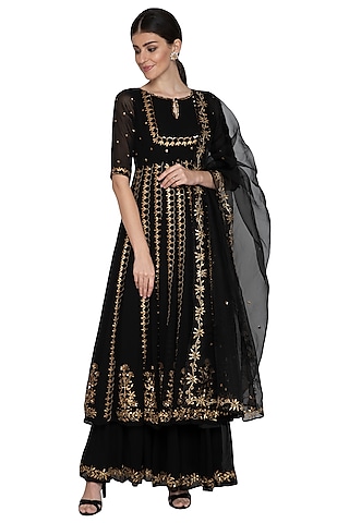 Black Embroidered Anarkali Set by Esha Koul