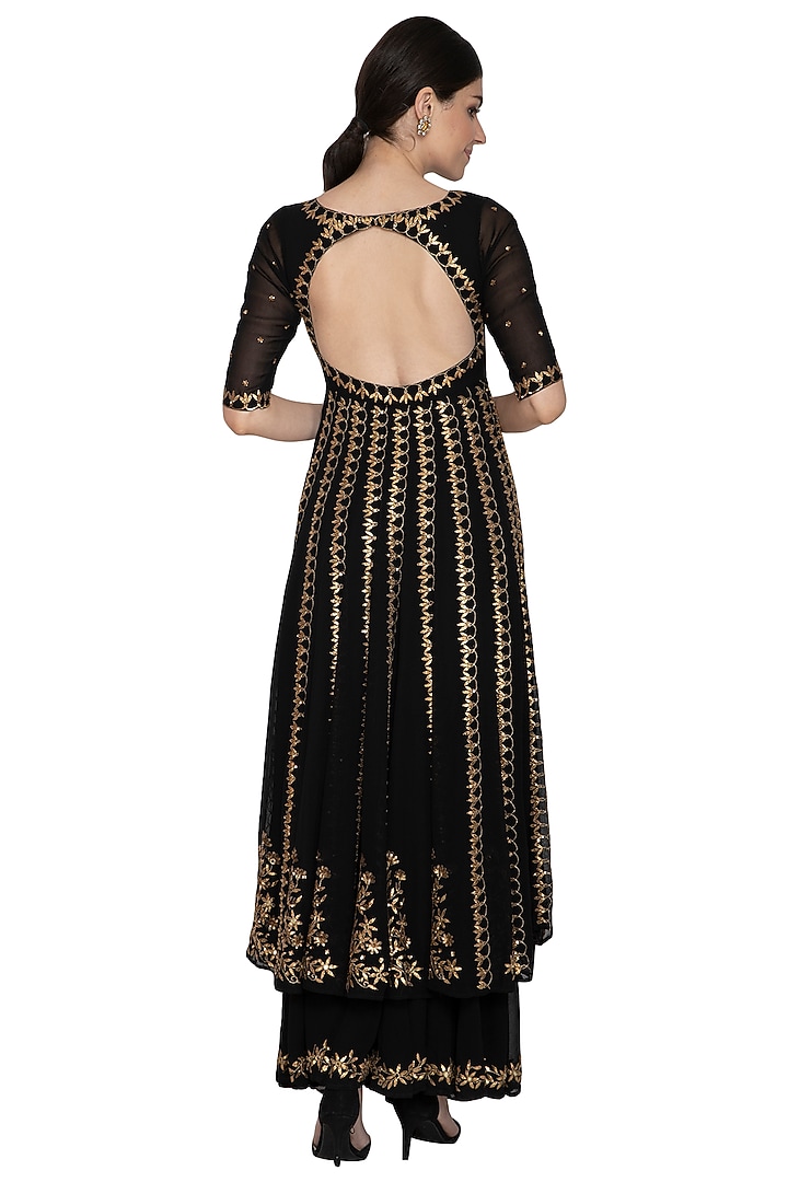 Black Embroidered Wedding Anarkali Set by Esha Koul at Pernia's Pop Up Shop