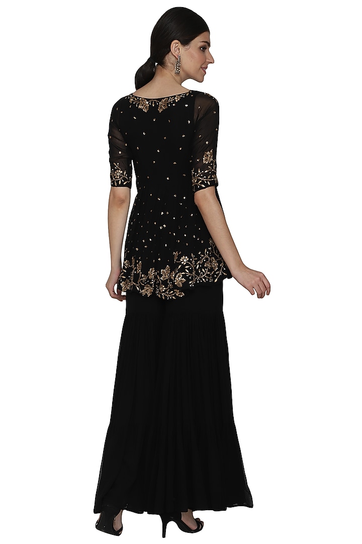 Black Embellished Top With Wedding Sharara Pants by Esha Koul at Pernia's Pop Up Shop