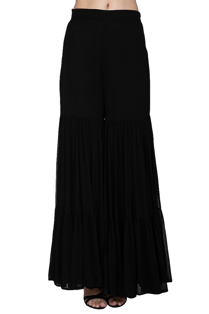 Black Embellished Top With Wedding Sharara Pants by Esha Koul at Pernia's Pop Up Shop